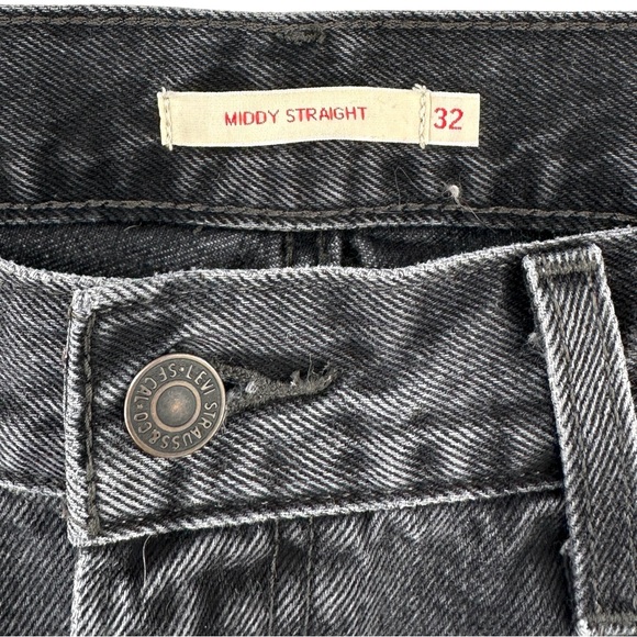 Levi's Premium Middy Straight Washed Black Mid Rise Straight Leg Jeans sz 32 - Picture 11 of 12